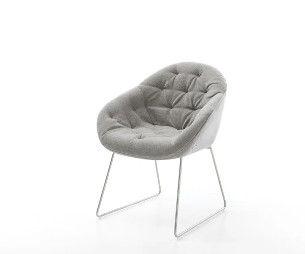 Chaise-de-salle-à-manger Gaio-Flex tissu structuré doux gris pied trapèze acier inoxydable