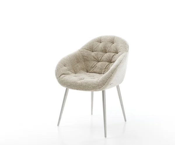 Chaise-de-salle-à-manger Gaio-Flex tissu tissé doux beige 4 pieds coniques acier inoxydable