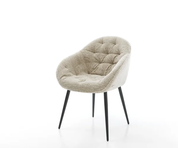 Chaise-de-salle-à-manger Gaio-Flex tissu tissé doux beige 4 pieds coniques noir