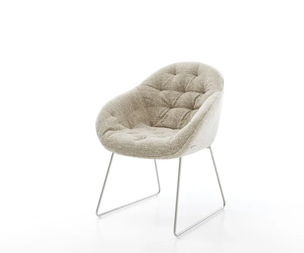 Chaise-de-salle-à-manger Gaio-Flex tissu tissé doux beige pied trapèze acier inoxydable