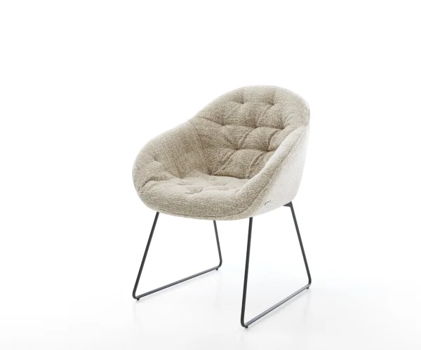 Chaise-de-salle-à-manger Gaio-Flex tissu tissé doux beige pied trapèze noir