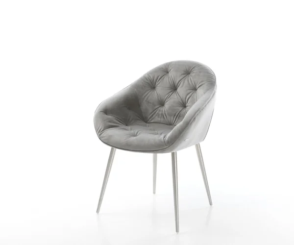 Chaise-de-salle-à-manger Gaio-Flex velours gris 4 pieds coniques acier inoxydable brossé