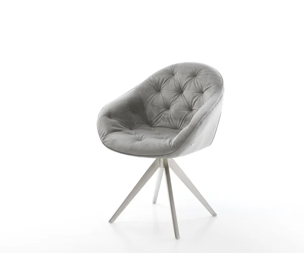 Chaise-de-salle-à-manger Gaio-Flex velours gris pied croisé angulaire acier inoxydable brossé