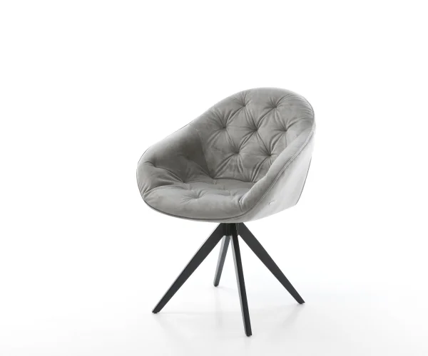 Chaise-de-salle-à-manger Gaio-Flex velours gris pied croisé angulaire noir