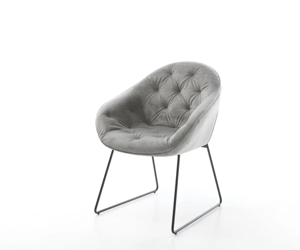 Chaise-de-salle-à-manger Gaio-Flex velours gris pied trapèze noir