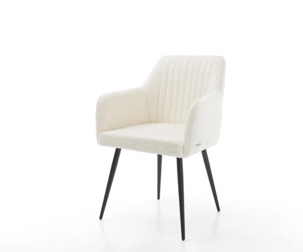 Chaise-de-salle-à-manger Greg-Flex bouclé blanc 4 pieds coniques noir ressorts ensachés