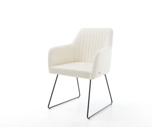 Chaise-de-salle-à-manger Greg-Flex bouclé blanc pied trapèze noir ressorts ensachés