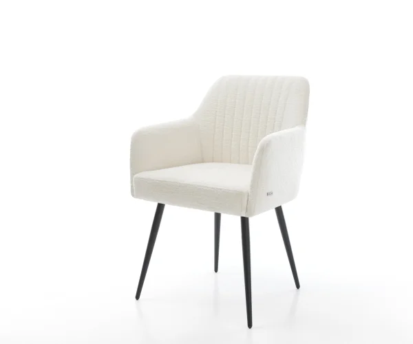 Chaise-de-salle-à-manger Greg-Flex bouclé doux beige 4 pieds coniques noir resorts ensachés