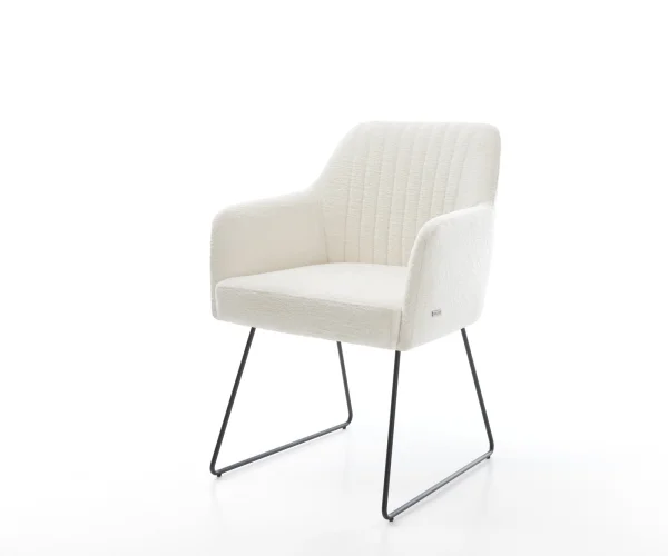 Chaise-de-salle-à-manger Greg-Flex bouclé doux beige pied trapèze noir resorts ensachés