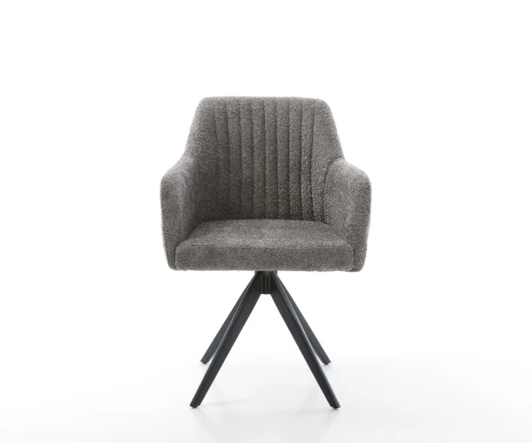 Chaise-de-salle-à-manger Greg-Flex bouclé gris pied croisé angulaire noir