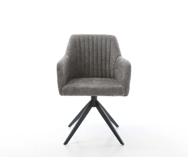 Chaise-de-salle-à-manger Greg-Flex bouclé gris pied croisé large noir