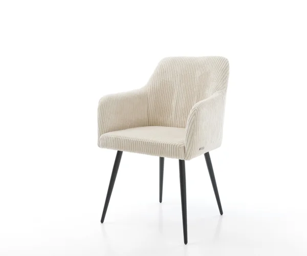 Chaise-de-salle-à-manger Greg-Flex côtelé beige vintage 4 pieds coniques noir ressorts ensachés