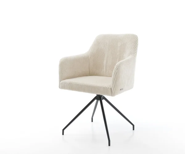 Chaise-de-salle-à-manger Greg-Flex côtelé beige vintage pied croisé conique noir ressorts ensachés