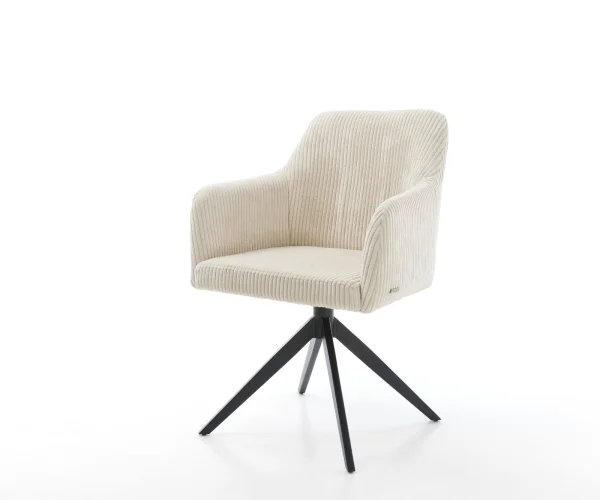 Chaise-de-salle-à-manger Greg-Flex côtelé beige vintage pied croisé large noir ressorts ensachés