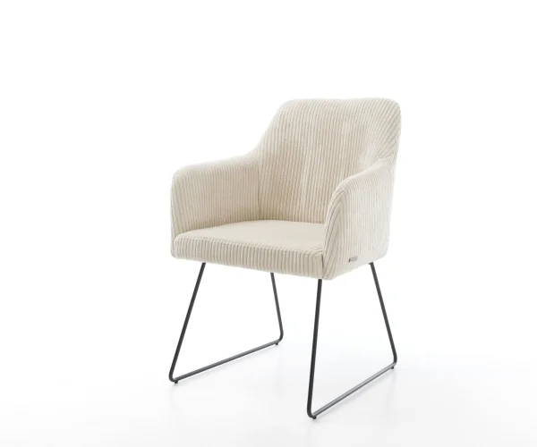 Chaise-de-salle-à-manger Greg-Flex côtelé beige vintage pied trapèze noir ressorts ensachés