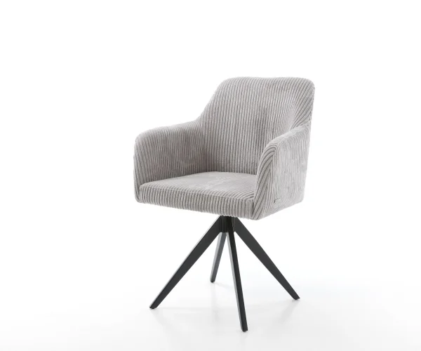 Chaise-de-salle-à-manger Greg-Flex côtelé gris argenté pied croisé angulaire noir ressorts ensachés