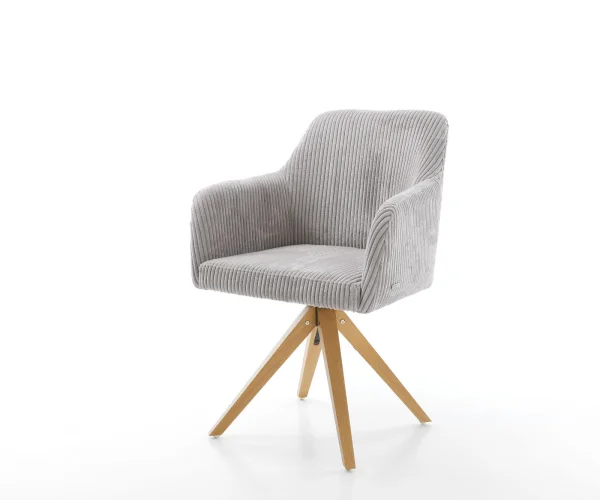 Chaise-de-salle-à-manger Greg-Flex côtelé gris argenté pied en bois angulaire naturel ressorts ensachés