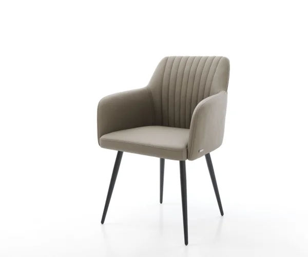 Chaise-de-salle-à-manger Greg-Flex cuir de vache couleur boue 4 pieds coniques noir ressorts ensachés