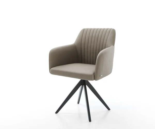Chaise-de-salle-à-manger Greg-Flex cuir de vache couleur boue pied croisé angulaire noir ressorts ensachés