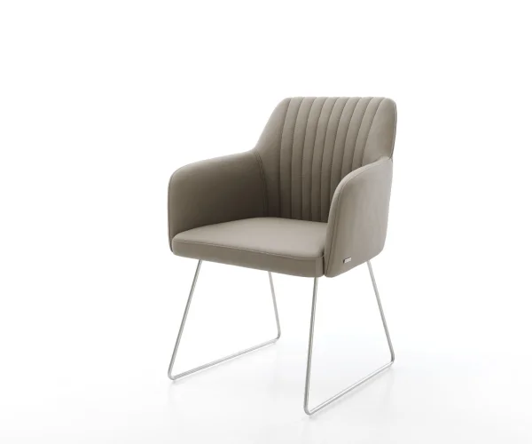 Chaise-de-salle-à-manger Greg-Flex cuir de vache couleur boue pied trapèze acier inoxydable brossé ressorts ensachés