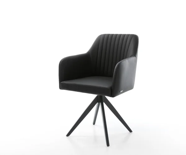Chaise-de-salle-à-manger Greg-Flex cuir de vache noir pied croisé angulaire noir ressorts ensachés