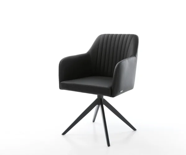 Chaise-de-salle-à-manger Greg-Flex cuir de vache noir pied croisé large noir ressorts ensachés