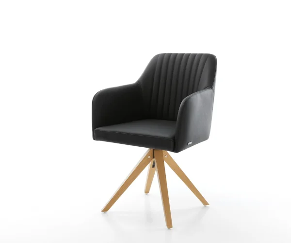 Chaise-de-salle-à-manger Greg-Flex cuir de vache noir pied en bois angulaire naturel ressorts ensachés