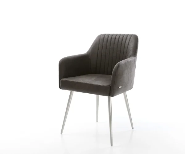 Chaise-de-salle-à-manger Greg-Flex microvelours anthracite vintage 4 pieds coniques acier inoxydable brossé ressorts ensachés