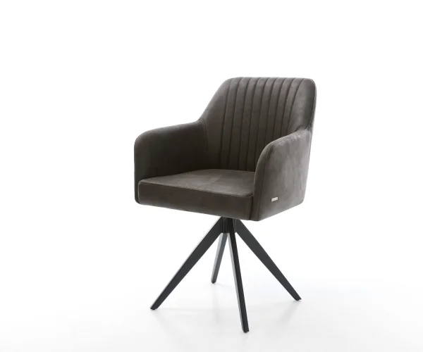 Chaise-de-salle-à-manger Greg-Flex microvelours anthracite vintage pied croisé angulaire noir ressorts ensachés