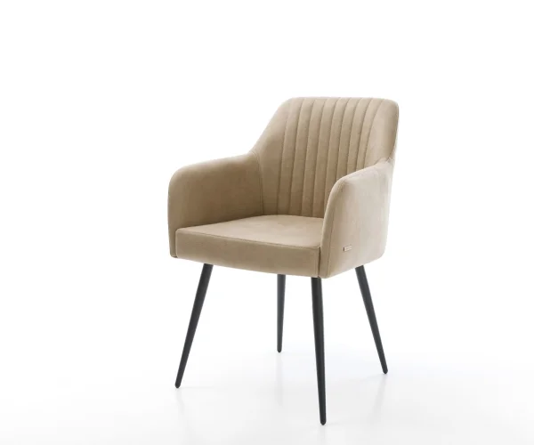 Chaise-de-salle-à-manger Greg-Flex microvelours beige vintage 4 pieds coniques noir ressorts ensachés