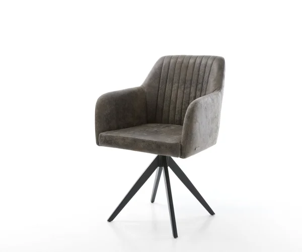 Chaise-de-salle-à-manger Greg-Flex microvelours gris antique pied croisé angulaire noir ressorts ensachés