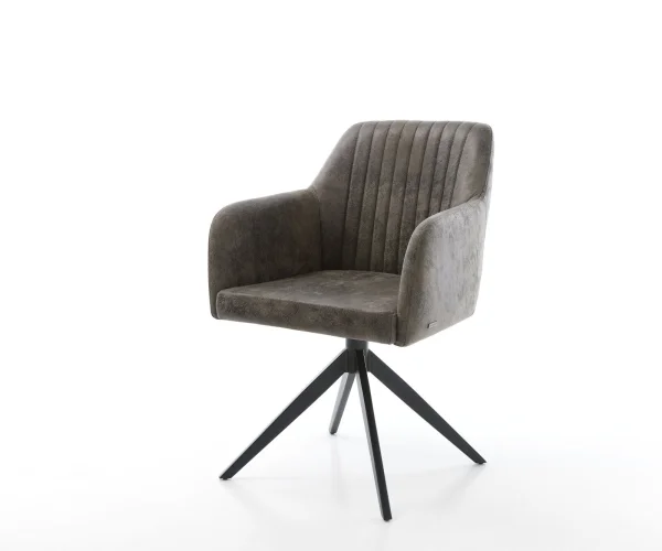 Chaise-de-salle-à-manger Greg-Flex microvelours gris antique pied croisé large noir ressorts ensachés