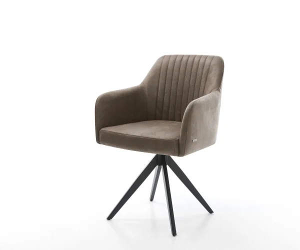 Chaise-de-salle-à-manger Greg-Flex microvelours taupe vintage pied croisé angulaire noir ressorts ensachés