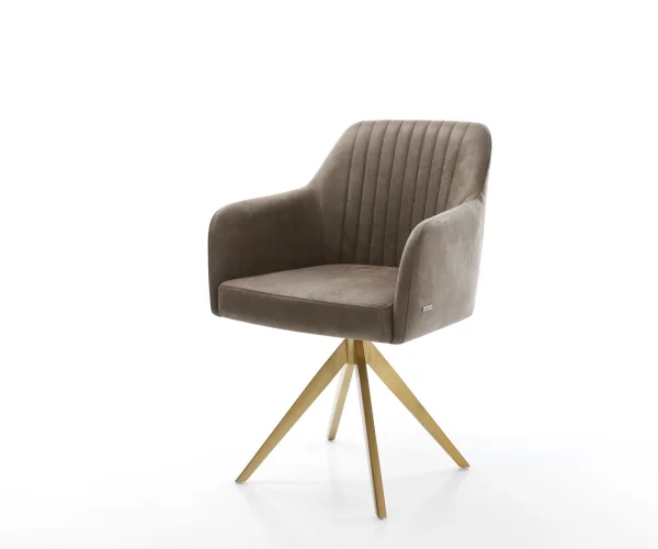 Chaise-de-salle-à-manger Greg-Flex microvelours taupe vintage pied croisé angulaire or ressorts ensachés