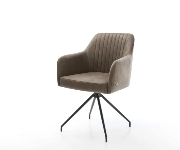 Chaise-de-salle-à-manger Greg-Flex microvelours taupe vintage pied croisé conique noir ressorts ensachés