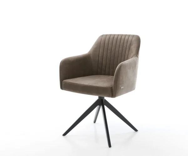Chaise-de-salle-à-manger Greg-Flex microvelours taupe vintage pied croisé large noir ressorts ensachés