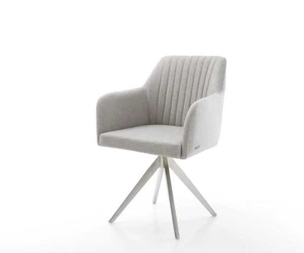 Chaise-de-salle-à-manger Greg-Flex rayures gris clair pied croisé angulaire acier inoxydable brossé ressorts ensachés