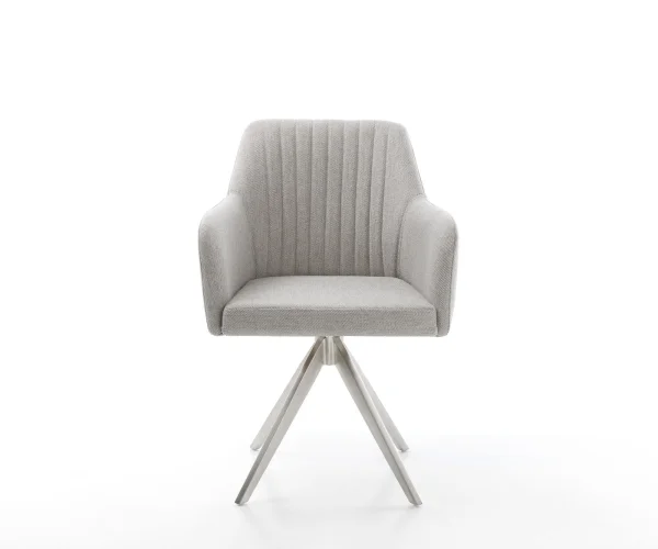 Chaise-de-salle-à-manger Greg-Flex rayures gris clair pied croisé angulaire acier inoxydable brossé