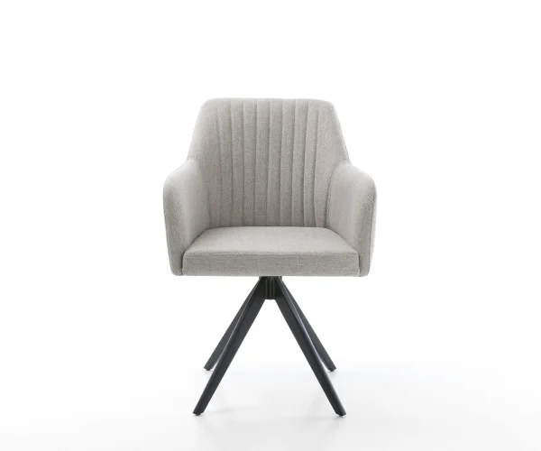 Chaise-de-salle-à-manger Greg-Flex rayures gris clair pied croisé angulaire noir