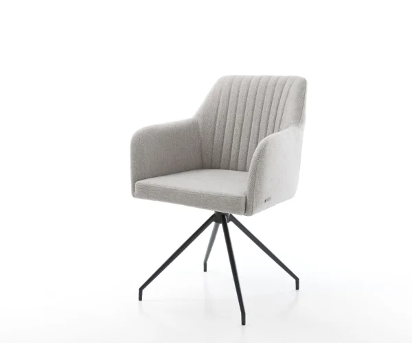Chaise-de-salle-à-manger Greg-Flex rayures gris clair pied croisé conique noir ressorts ensachés