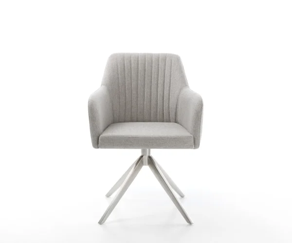 Chaise-de-salle-à-manger Greg-Flex rayures gris clair pied croisé large acier inoxydable brossé