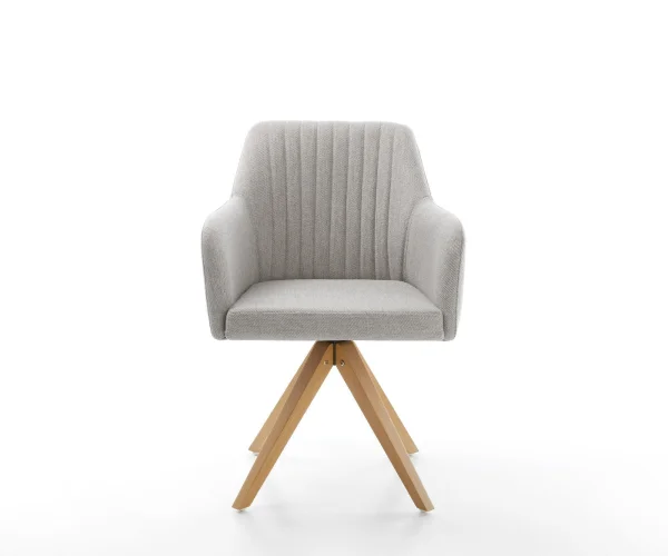 Chaise-de-salle-à-manger Greg-Flex rayures gris clair pied en bois angulaire naturel