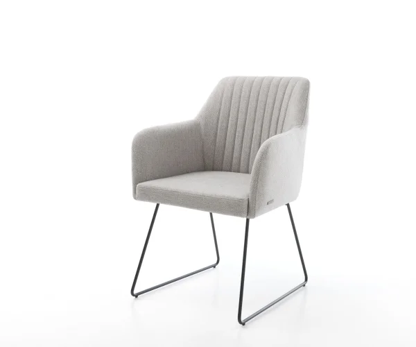 Chaise-de-salle-à-manger Greg-Flex rayures gris clair pied trapèze noir ressorts ensachés