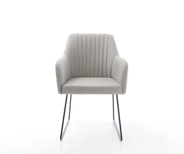 Chaise-de-salle-à-manger Greg-Flex rayures gris clair pied trapèze noir