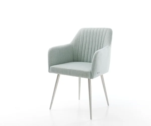 Chaise-de-salle-à-manger Greg-Flex rayures Vert menthe 4 pieds coniques acier inoxydable brossé ressorts ensachés