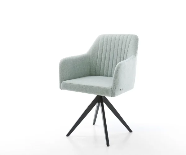 Chaise-de-salle-à-manger Greg-Flex rayures Vert menthe pied croisé angulaire noir