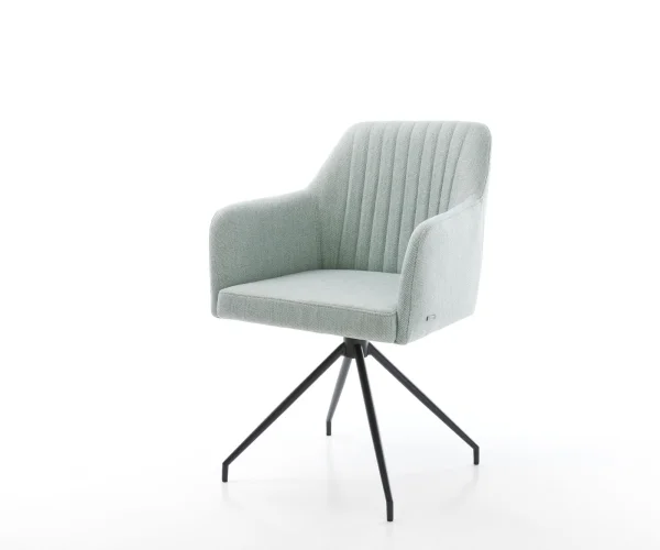 Chaise-de-salle-à-manger Greg-Flex rayures Vert menthe pied croisé conique noir ressorts ensachés