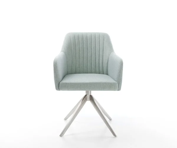 Chaise-de-salle-à-manger Greg-Flex rayures Vert menthe pied croisé large acier inoxydable brossé