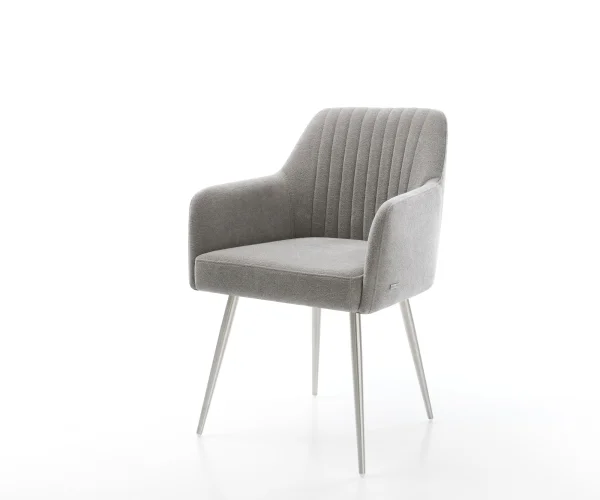 Chaise-de-salle-à-manger Greg-Flex tissu structuré doux gris 4 pieds coniques acier inoxydable resorts ensachés