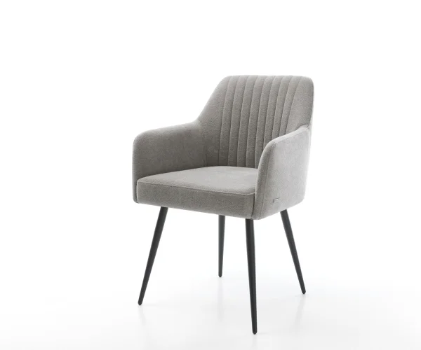 Chaise-de-salle-à-manger Greg-Flex tissu structuré doux gris 4 pieds coniques noir resorts ensachés